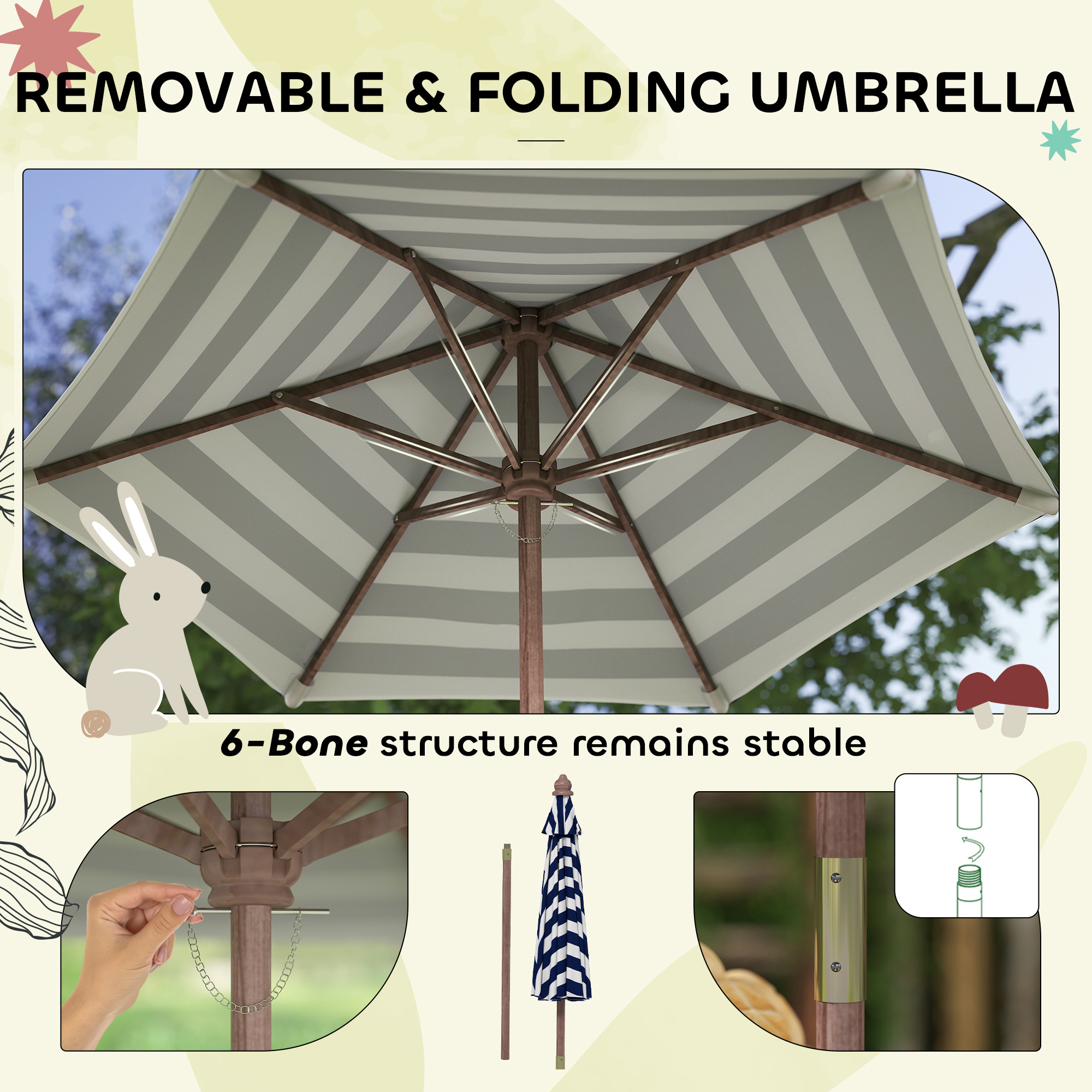 Outdoor Wooden Kids Picnic Table & Bench Set With Cushions And Umbrella, For Patio, Garden, Navy Blue - Image 3