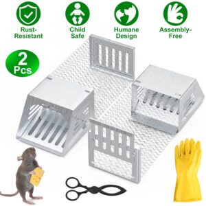 2Pcs Humane Mouse Trap Cage No Assembly Need Automatic Continuous Rat Trap With Single Way Door Reusable Catch And Release Live Cage Trap For Rodents Moles Voles Mice