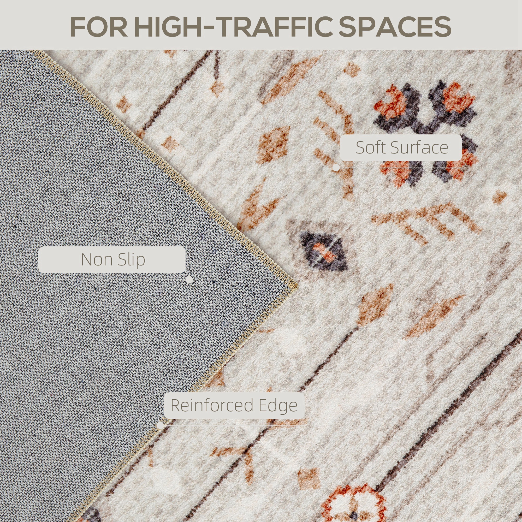 Machine Washable Area Rug 4x6, Non-Slip Boho Flannel Print Floor Carpet For Living Room, Bedroom, Dining Room, Brown - Image 2