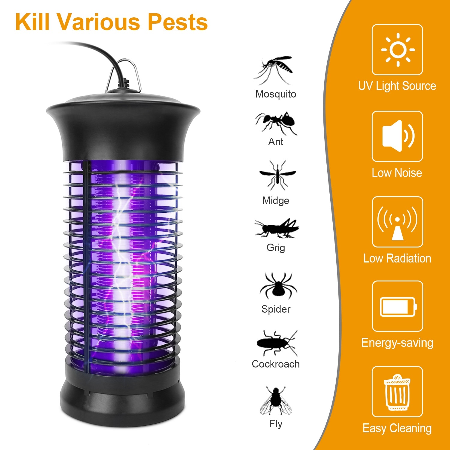 1Pc Electric Bug Zapper Mosquito Killer UV Light Flying Zapper Insect Killer Lamps Pest Fly Trap Catcher Odorless Noiseless - Image 7