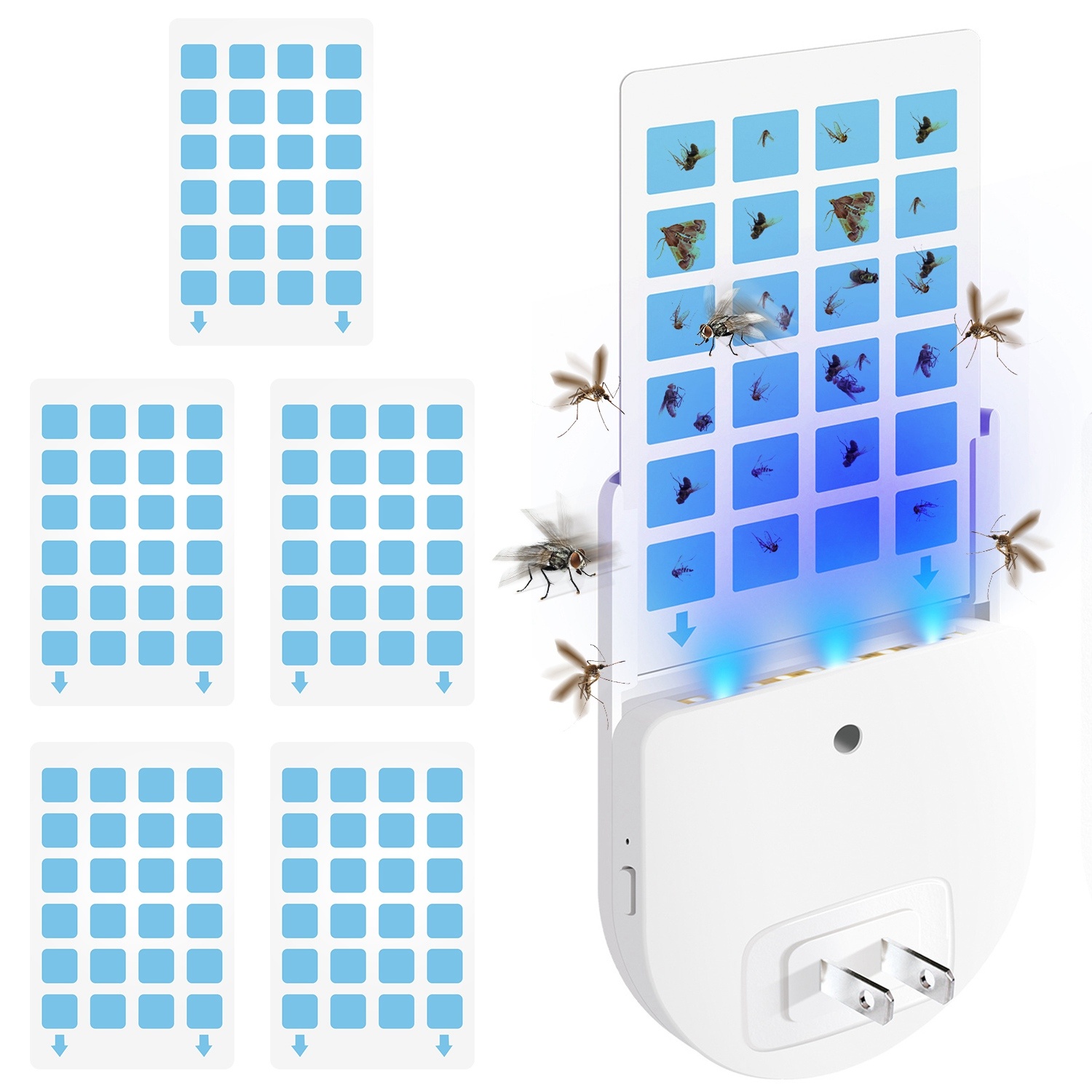 1Set Plug In Indoor Flying Insect Trap 5 Glue Boards UV Light Mosquito Killer With Night Light Dimmable Brightness Fly Odorless Safe Bug Zapper For Gnat Moth Fruit Fly - Image 7