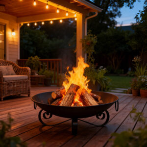 24 Inch Heavy-Duty Metal Fire Pit Bowl Outdoor Wood-Burning Firepit With Handles