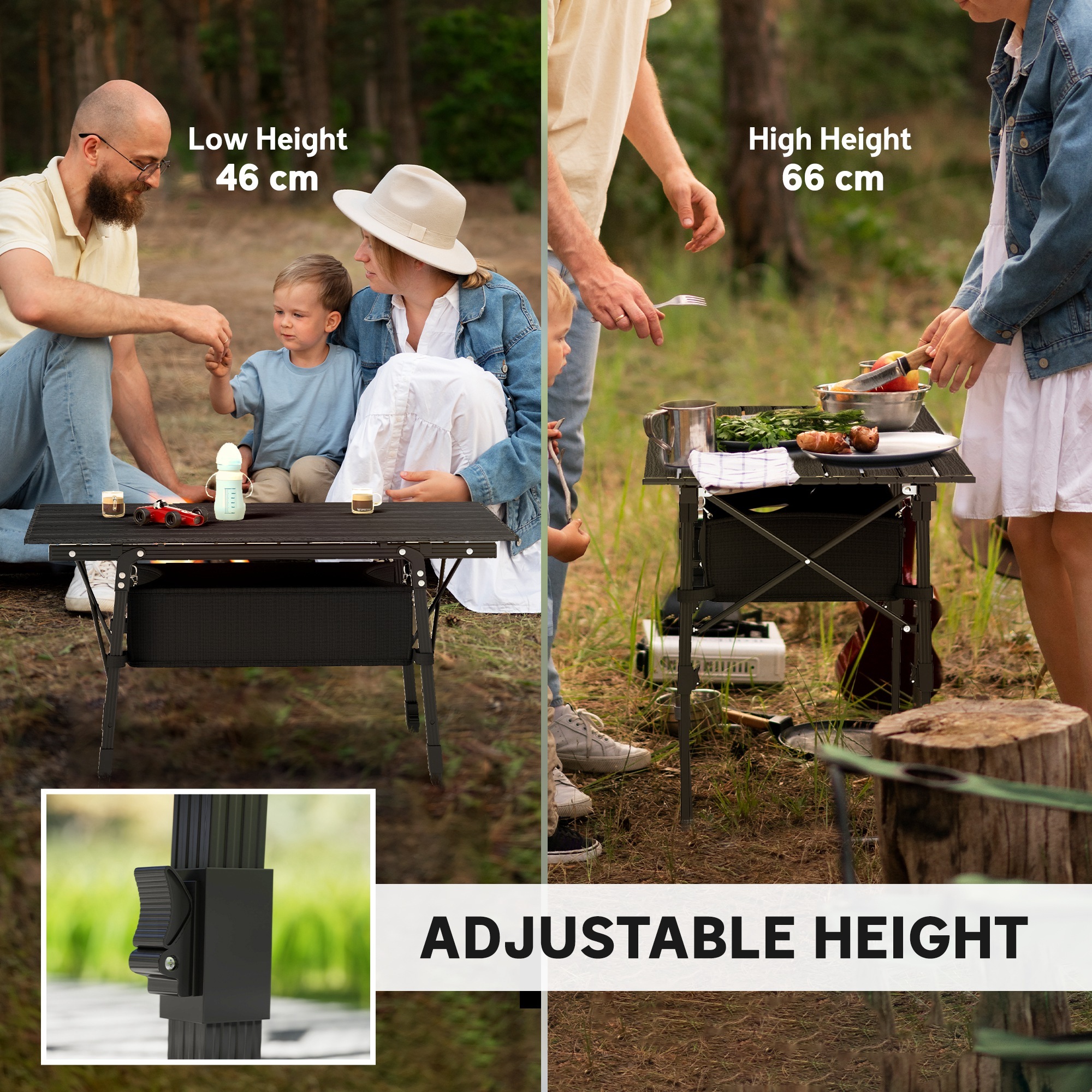 3ft Aluminum Small Folding Table, Portable Camping Table With Storage Bag, Carry Bag For Outdoor Picnic BBQ, Black - Image 6