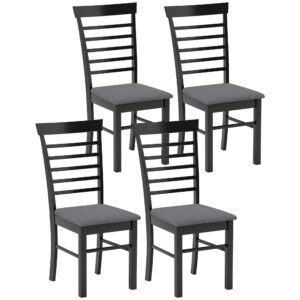 Wooden Dining Chairs Set Of 4, Farmhouse Upholstered Kitchen Chairs With Rubber Wood Frame, Black And Gray