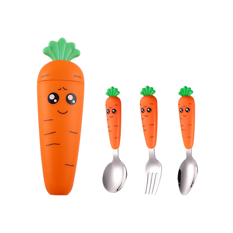 New Trending Children's Carrot Tableware Suit 304 Stainless Steel Tableware Baby Solid Food Spoon Fork Tableware - Image 10