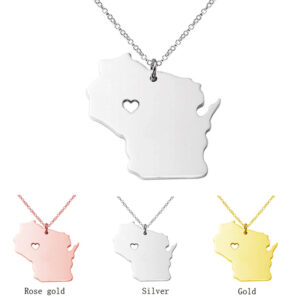 USA Wisconsin State Map Stainless Steel Necklace