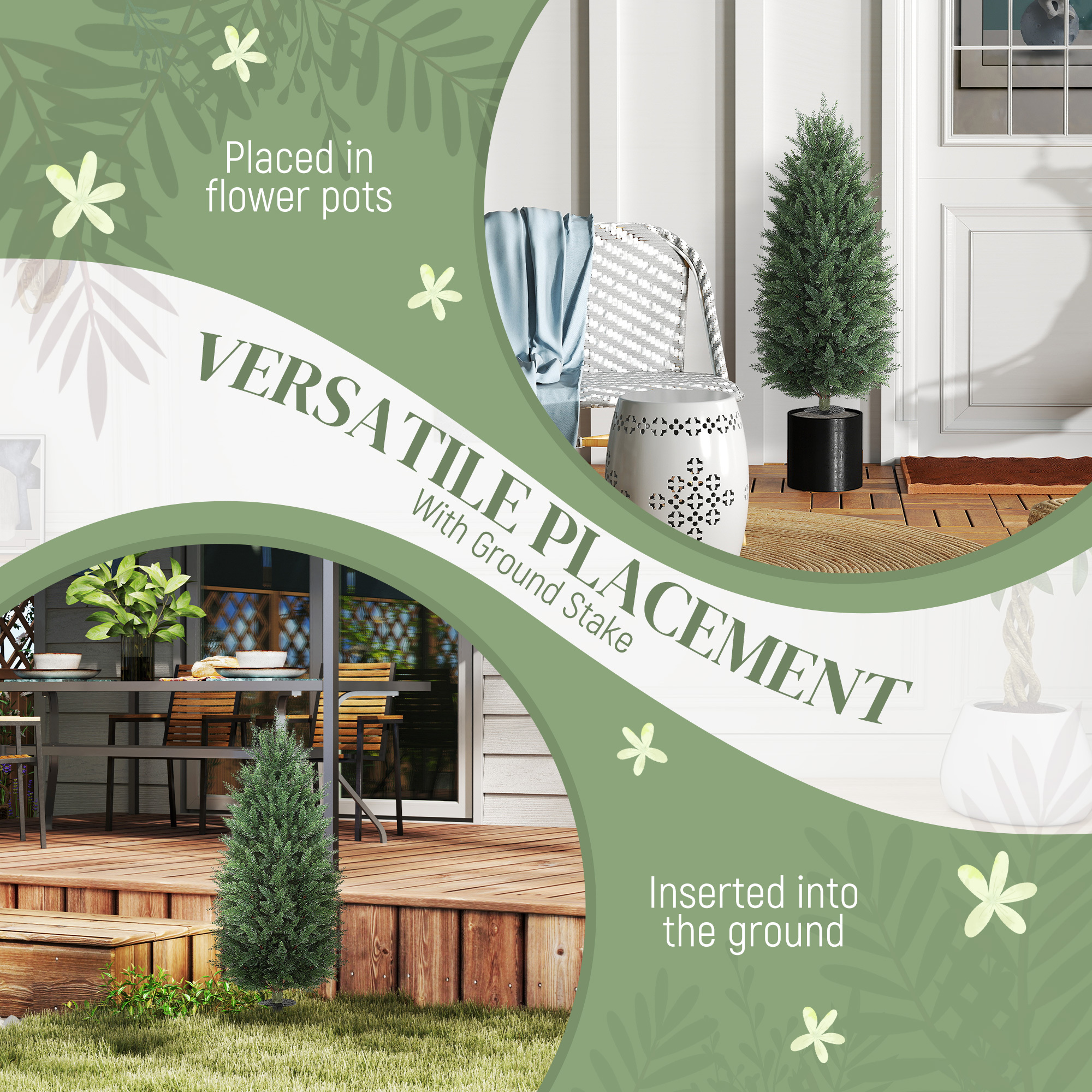 43.3 Inch Set Of 2 Artificial Cypress Topiary Tree, Indoor Outdoor UV Resistant Faux Plants With Ground Stake For Garden - Image 4