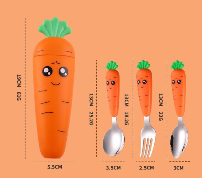 New Trending Children's Carrot Tableware Suit 304 Stainless Steel Tableware Baby Solid Food Spoon Fork Tableware - Image 9