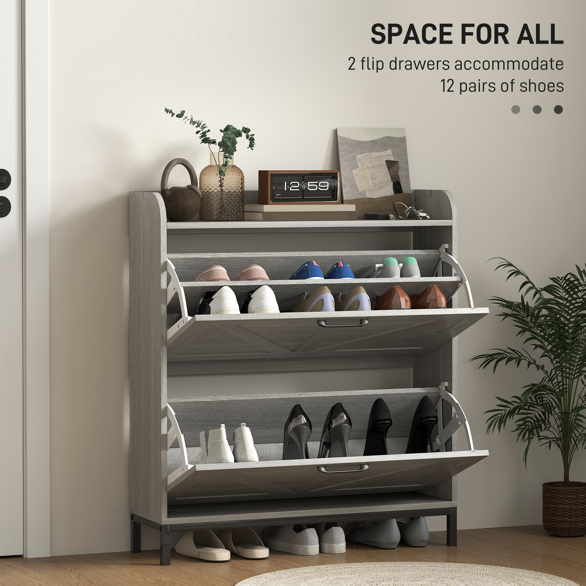 Shoe Cabinet Organizer With 2 Flip Drawers, Legs, Narrow Shoe Storage Cabinet For Entryway, Hallway, Light Gray - Image 5