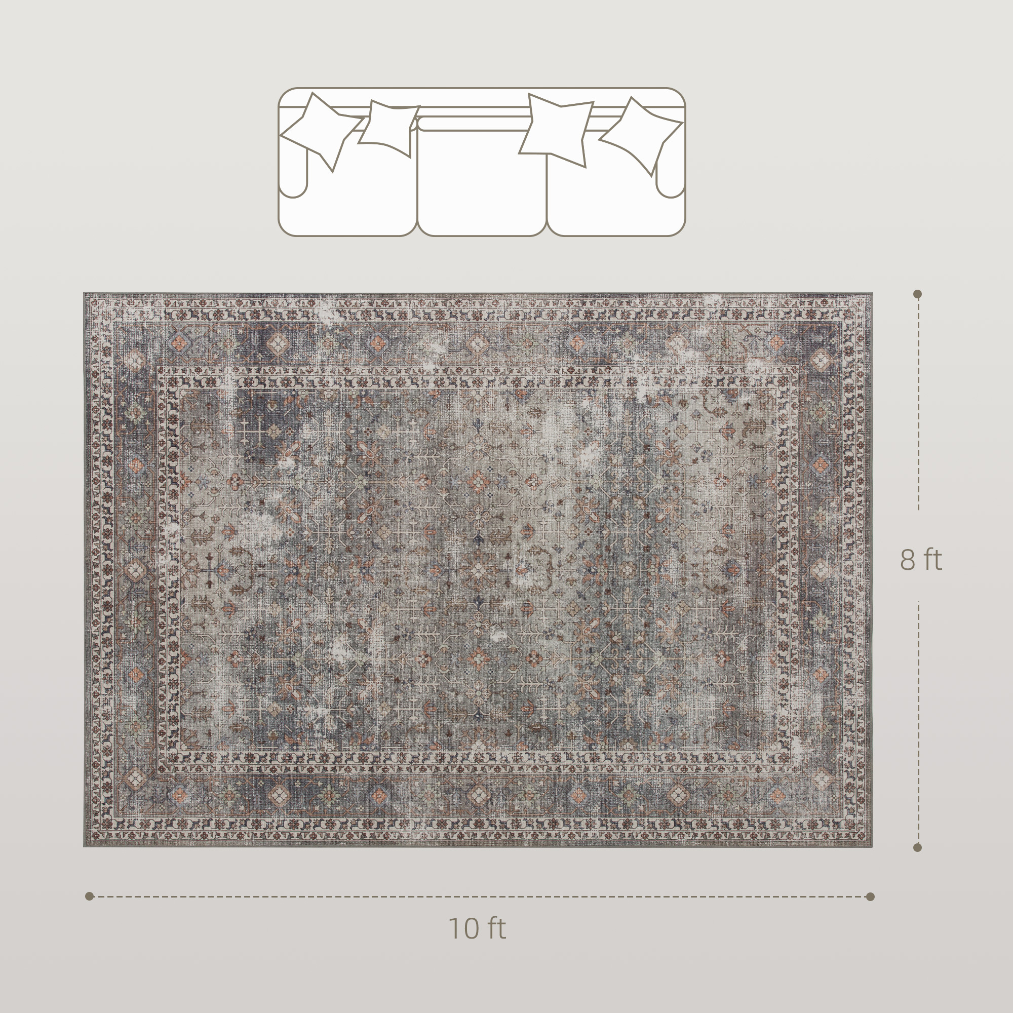 Machine Washable Area Rug 8x10, Non-Slip Traditional Floor Cover Foldable Carpet For Living Room, Dark Mixed-Brown - Image 2