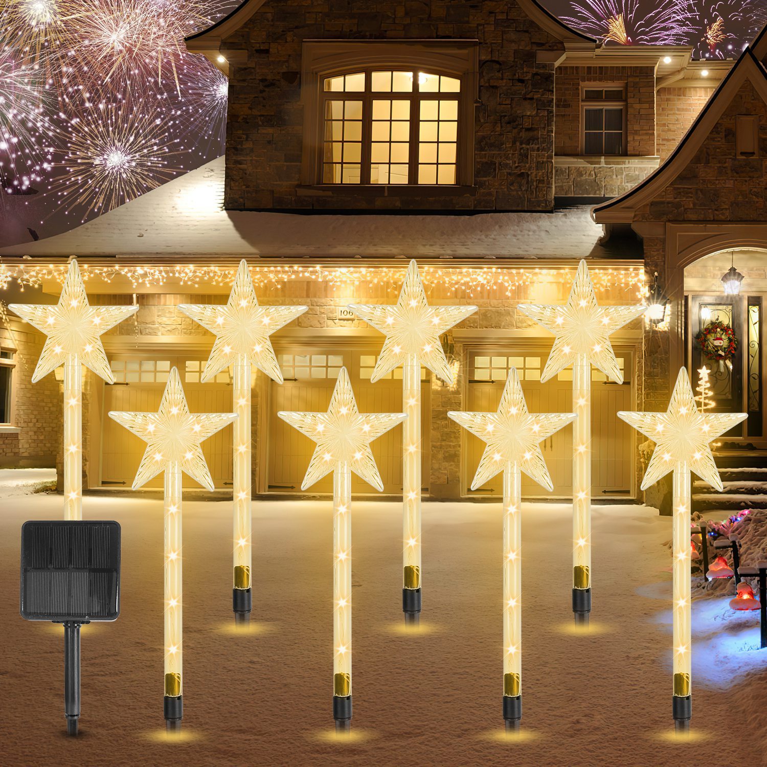 8Pack Christmas Solar Stake Light 64LED Beads Star Shaped Pathway Lights With 8 Lighting Modes IP64 Waterproof Xmas Decoration For Garden Patio Yard Porch Driveway - Image 10