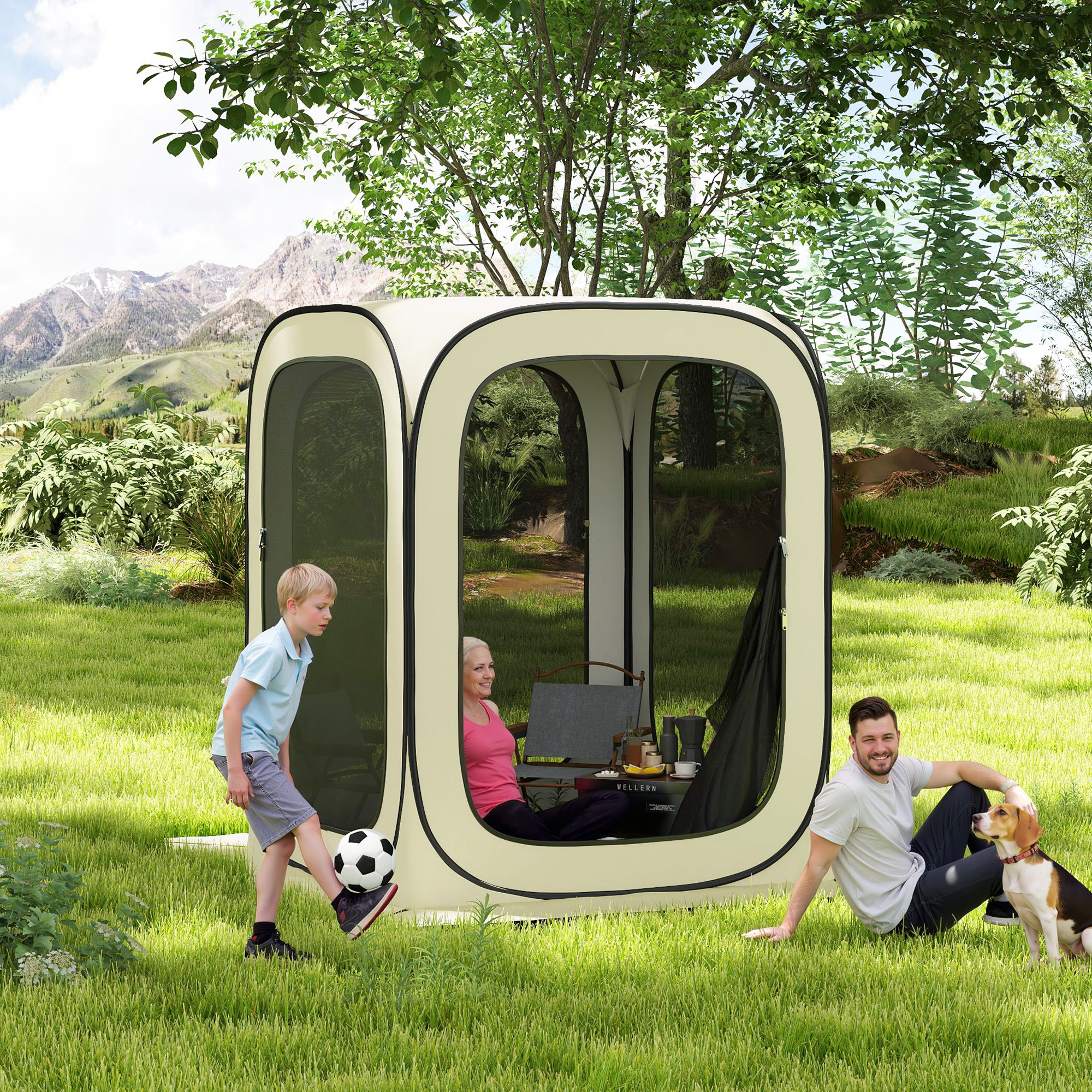 6 X 6ft Tent, UPF50 Portable Camping Gazebo Screen House With Carry Bag, Beige - Image 6