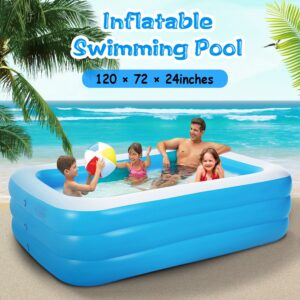1Pc Inflatable Swimming Pools Family Swim Play Center Pool Blow Up Kiddie Pool For Family Inflatable Lounge Pool For Kids 120x72x24in