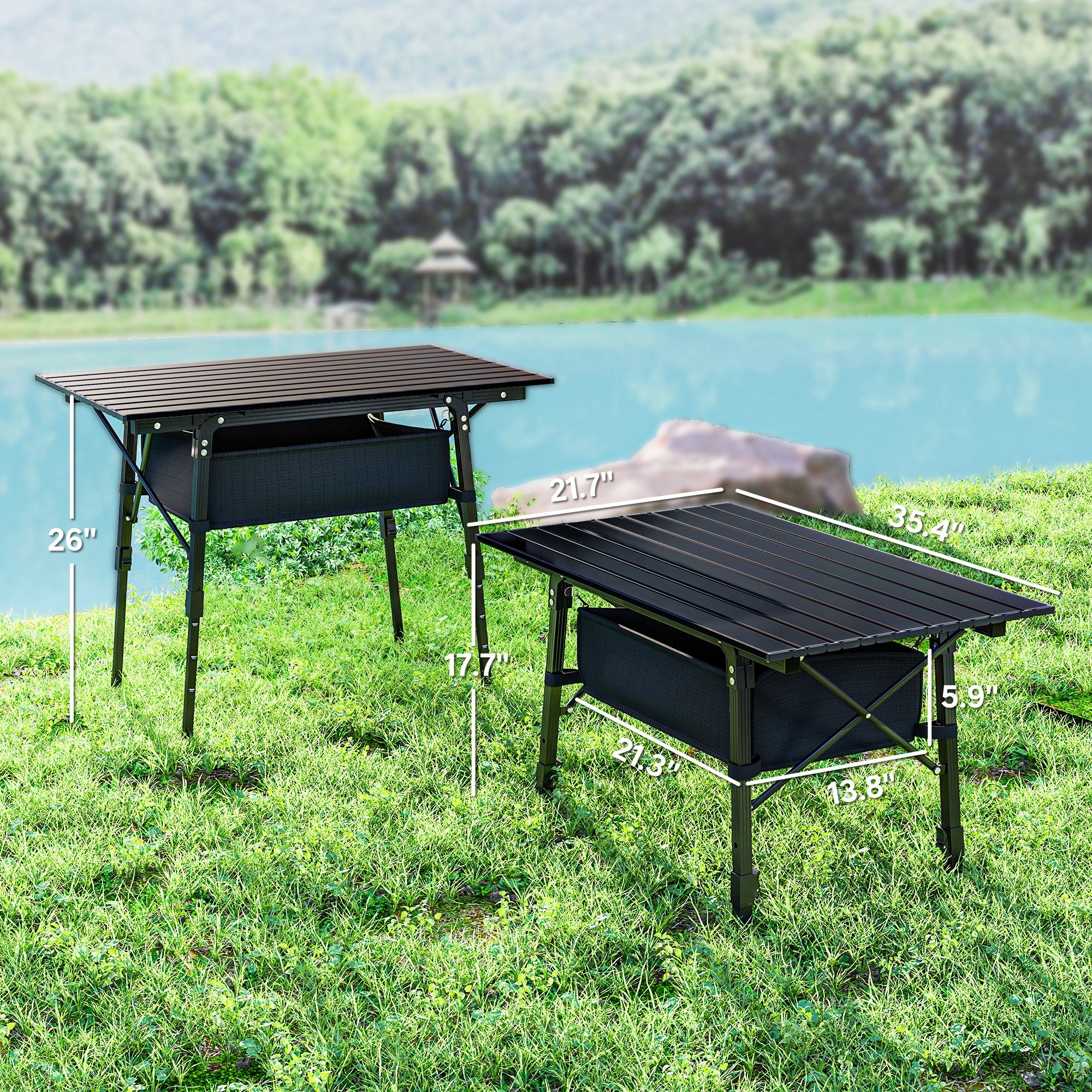 3ft Aluminum Small Folding Table, Portable Camping Table With Storage Bag, Carry Bag For Outdoor Picnic BBQ, Black - Image 3
