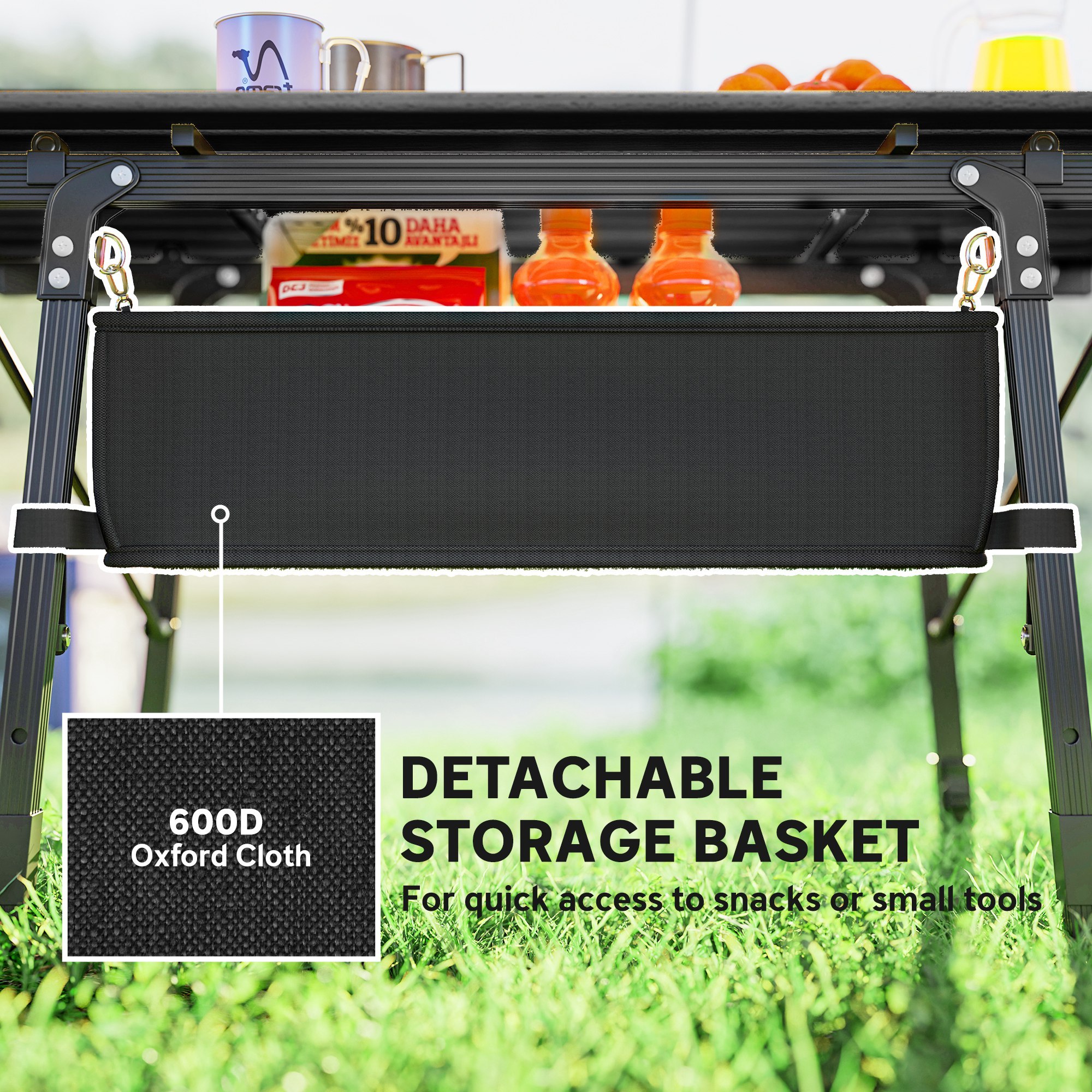 3ft Aluminum Small Folding Table, Portable Camping Table With Storage Bag, Carry Bag For Outdoor Picnic BBQ, Black - Image 4