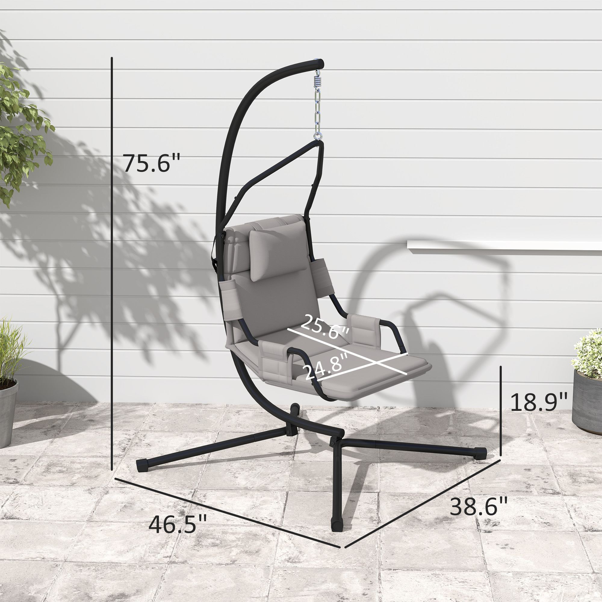 Hammock Chair With Stand And PA Coating Cushion, Hanging Swing Chair With Steel Frame For Indoor And Outdoor, Gray - Image 2